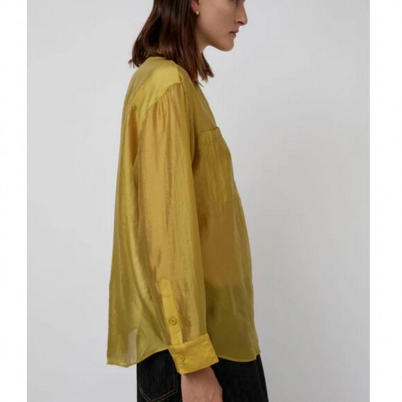 NEW No.6 Ilya Shirt - Citron Yellow Semi Sheer Buttondown Retro - Picture 4 of 10